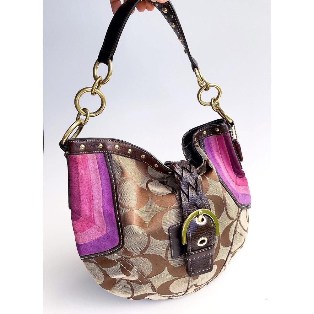 Coach Soho shoulder bag signature canvas, leather & Pink suede